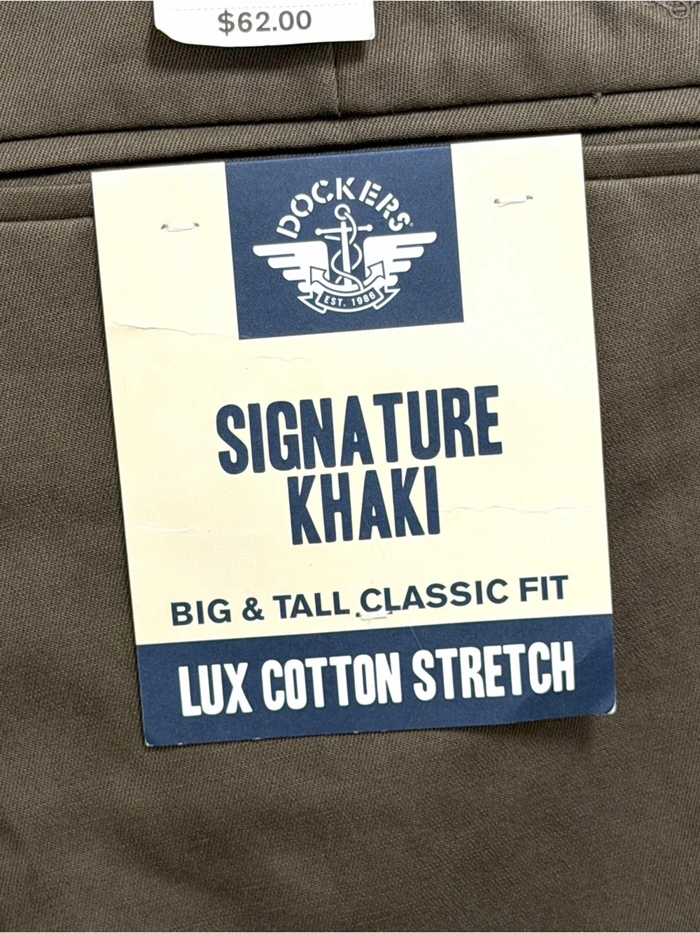 Dockers Signature Khaki Pants Classic Fit Lux Cotton Dark Pebble Mens Size 50x30